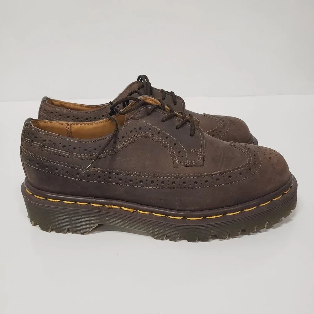 Doc Martens Junior 3989 YELLOW STITCH SMOOTH LEATHER‎ BROGUE SHOES - Size 4